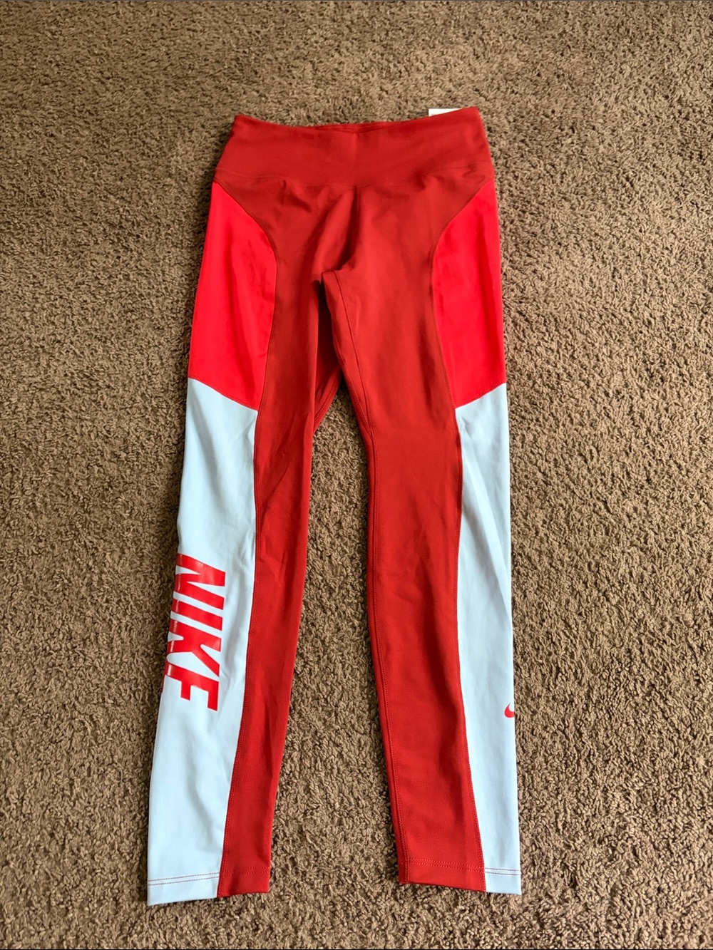 Nike Women's Red and White Colorblock Athletic Leggings